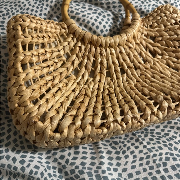 White Stag Tan Woven Tote with Bamboo Handles - Picture 2 of 5